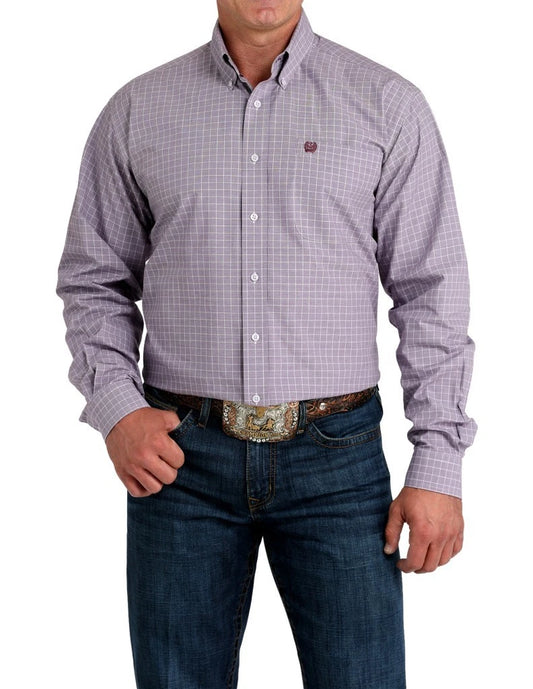Cinch Men's Long Sleeve Button Down- Plaid Lilac