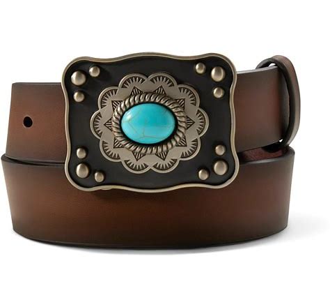 Ariat Western Girls Belt Leather Turquoise Stones Brown